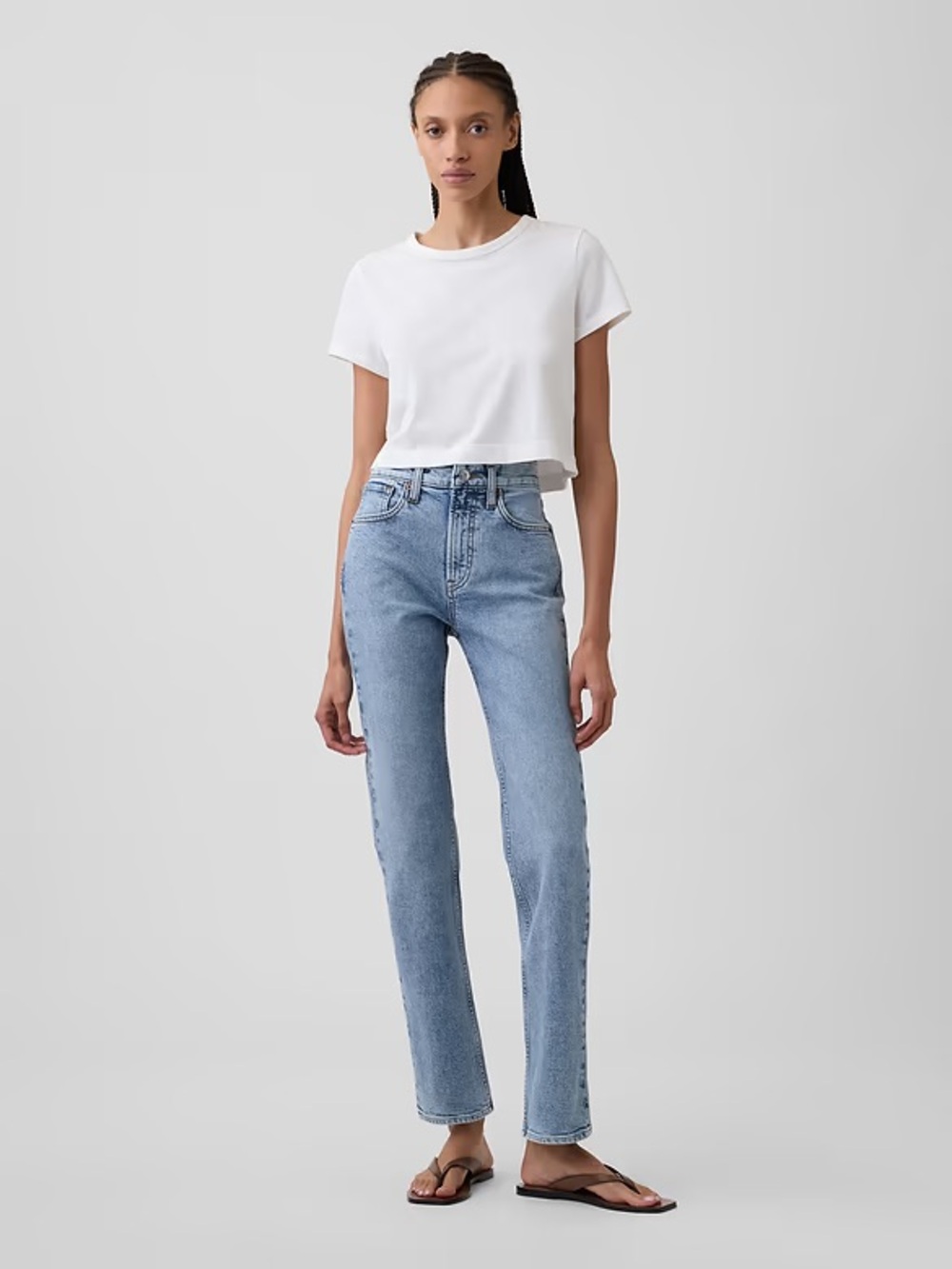 GAP High Rise '90s Slim Straight Jeans in Light Wash Stretch Denim